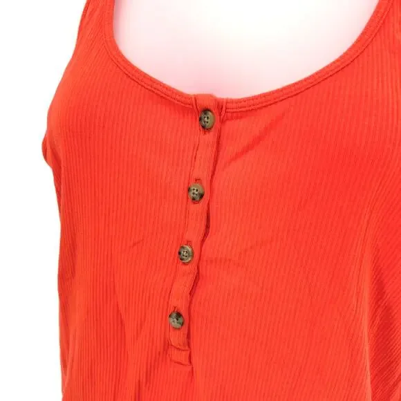 Old Navy First Layer Tank Top XL Ribbed Henley Functioning Button Orange - Picture 2 of 5